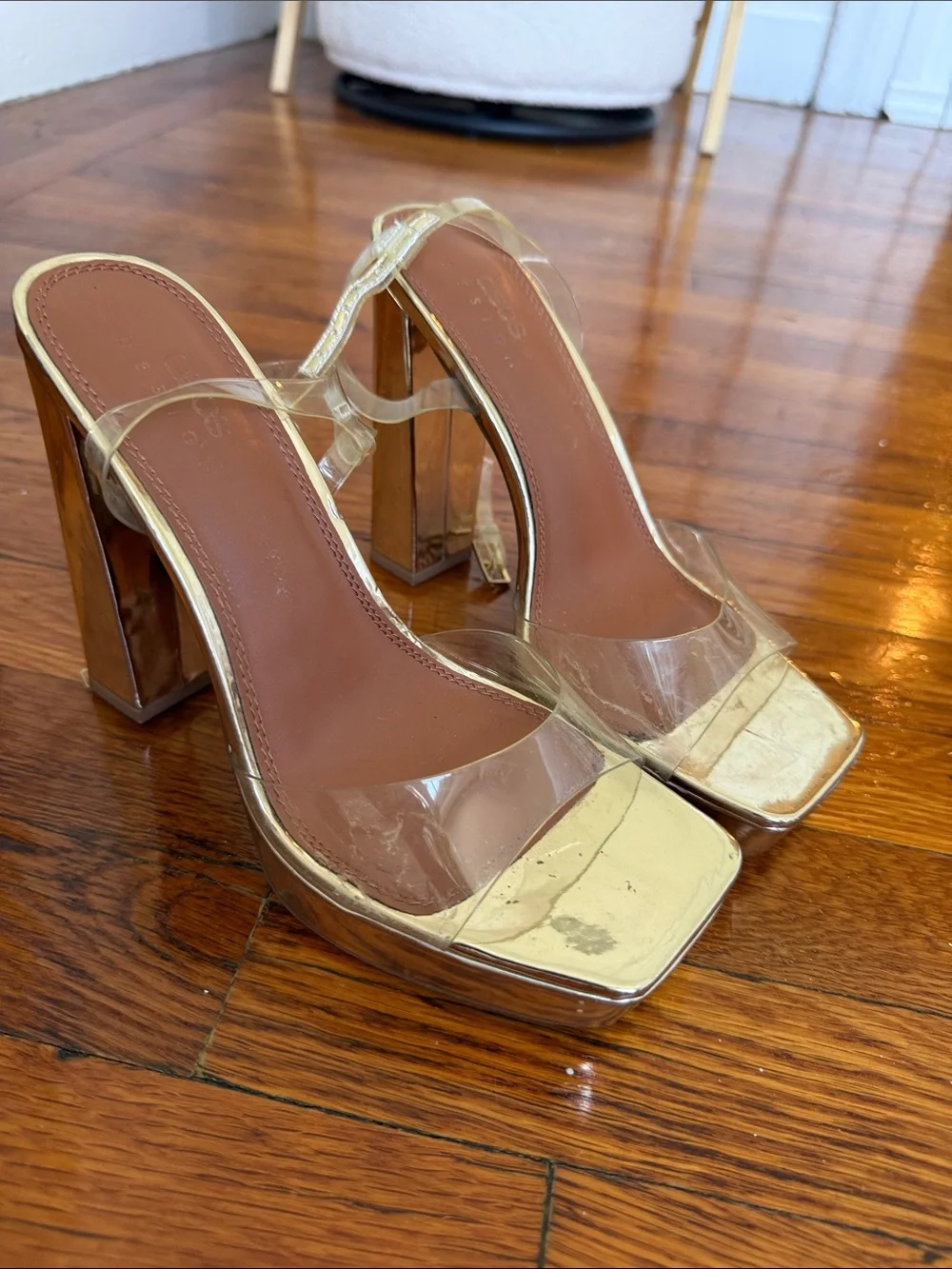 ASOS Gold Platform Clear Strap Heels